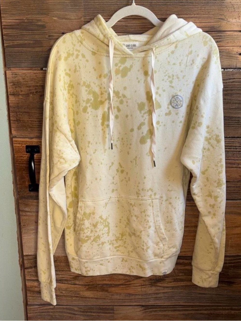 Sand Cloud Men's Cream Pullover Hoodie with Yellow Wash Detail